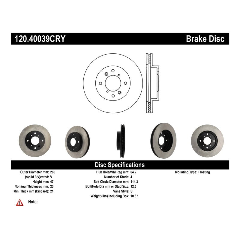 Centric 98-02 Honda Accord Performance CryoStop Brake Rotor