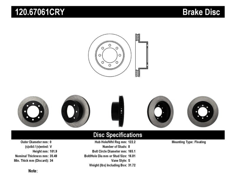 Centric 03-08 Dodge Ram 2500 & 3500 Front Performance Brake Rotor - Cryo treated