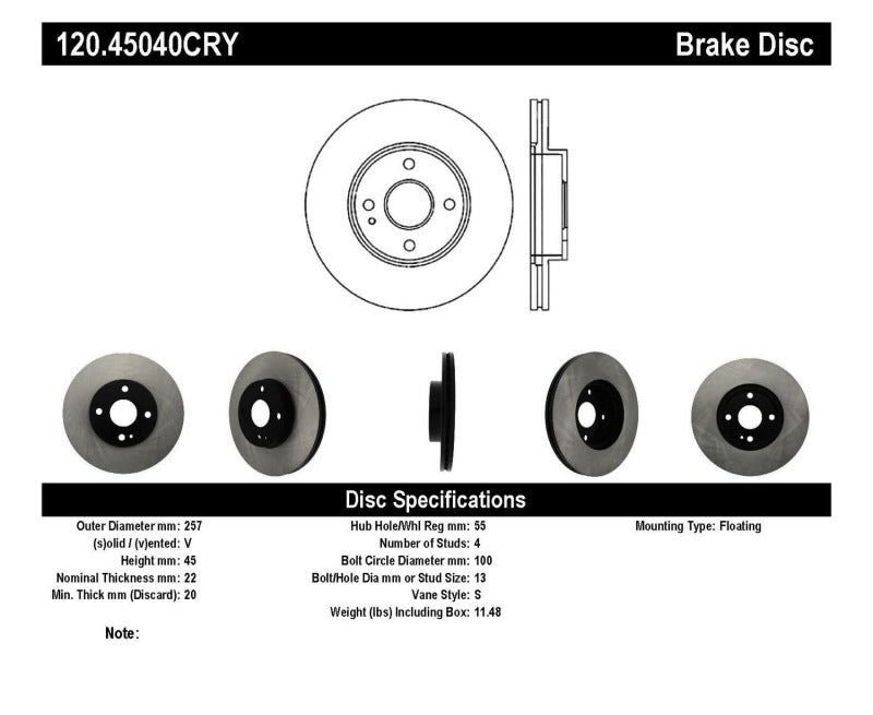 Centric 90-03 Ford Escort Front CryoStop Brake Rotor