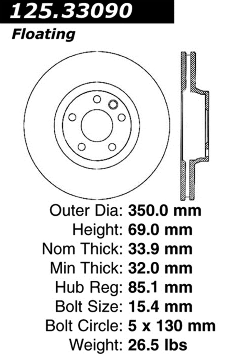 Centric Premium 03-18 Porsche Cayenne Front Left CRYO-STOP Rotor