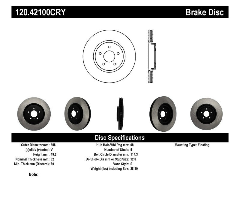 Stoptech 09 Infiniti FX35/FX45/FX50 / 08-09 G37 Front Performance Cryo Rotor