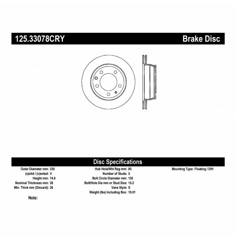 Centric Premium 03-18 Porsche Cayenne Rear CRYO-STOP Rotor