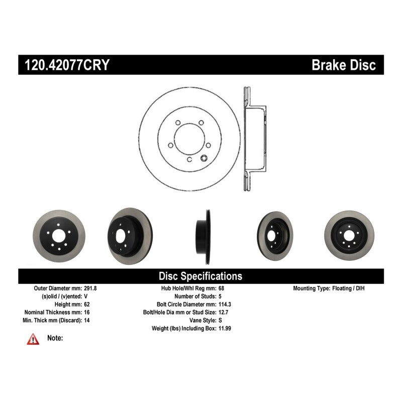 Stoptech 03-05 350Z / 03-04 G35 / 03-05 G35X Rear CRYO-STOP Rotor