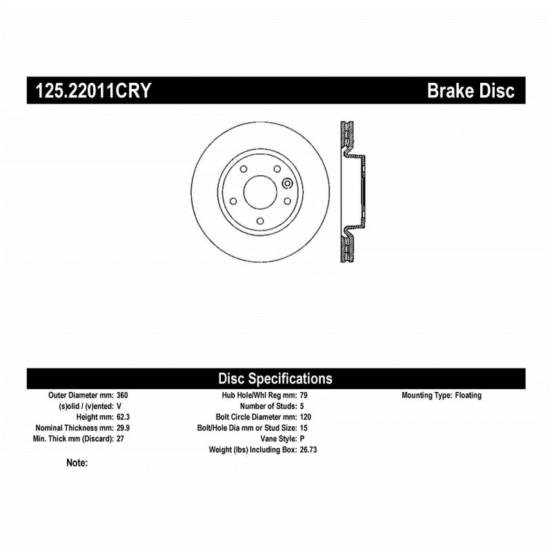 Centric 06-09 Land Rover Range Rover 4.2L V8 Supercharged Front Premium High Carbon Cryo Brake Rotor